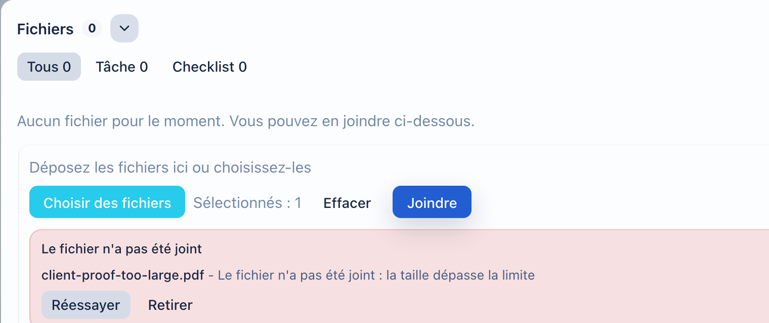Erreur de rattachement de fichier dans une tâche