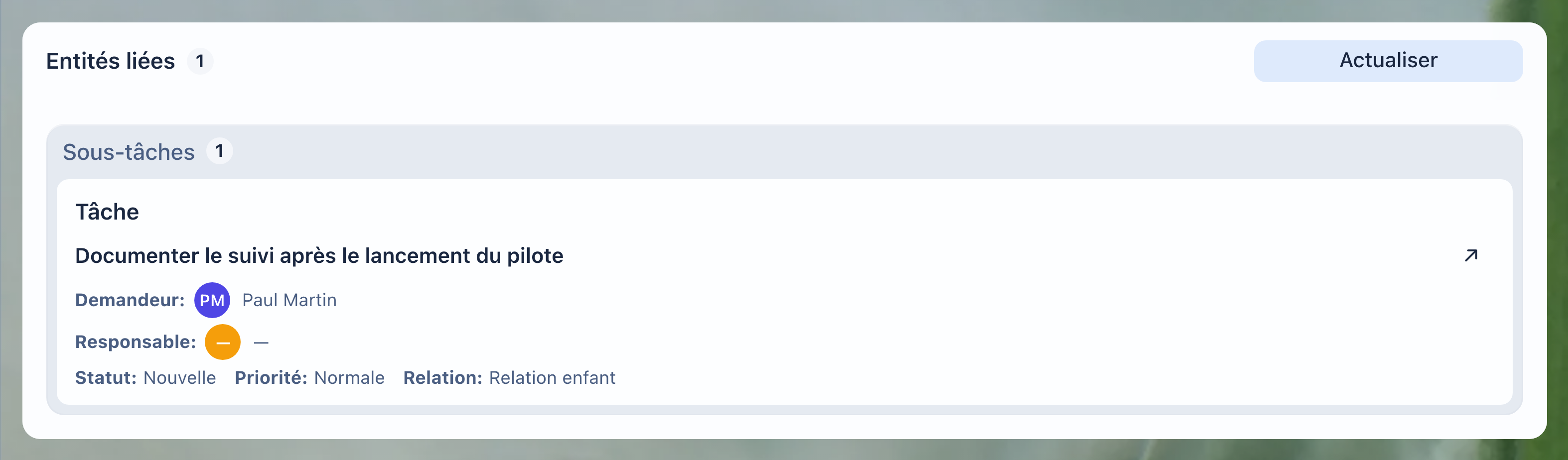 Relations de tâches dans la fiche de tâche